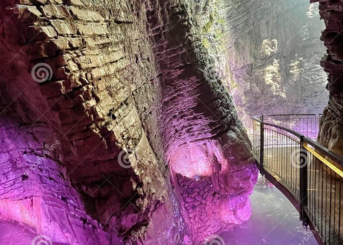 Varone Waterfall Colorfull Waterfall in a Cave Cascate Del Varone at Riva Del Garda ... photo