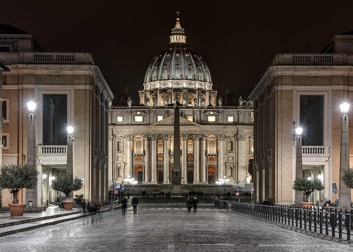 Via della Conciliazione Conciliation street and Michelangelo's Dome at night photo