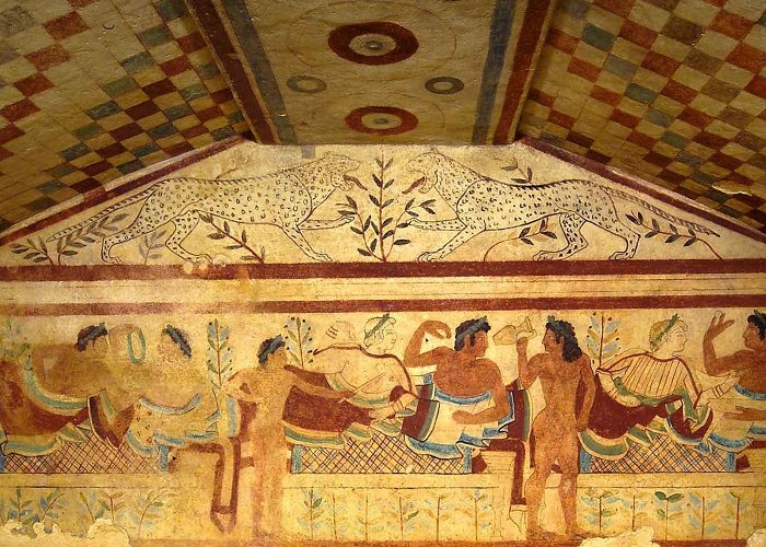 Necropolis of Tarquinia Murals from the "Tomba di Leopardi", situated in the Estruscan ... photo