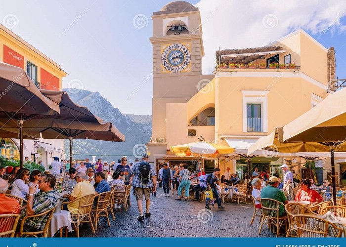 Piazza Umberto I People at Square with Church in Old Town of Capri Editorial Stock ... photo