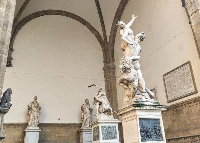 Loggia dei Lanzi Florence, annual cleaning operation on the statues of the Loggia ... photo