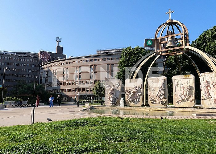San Raffaele Hospital Fountain and square in front of entrance... | Stock Video | Pond5 photo