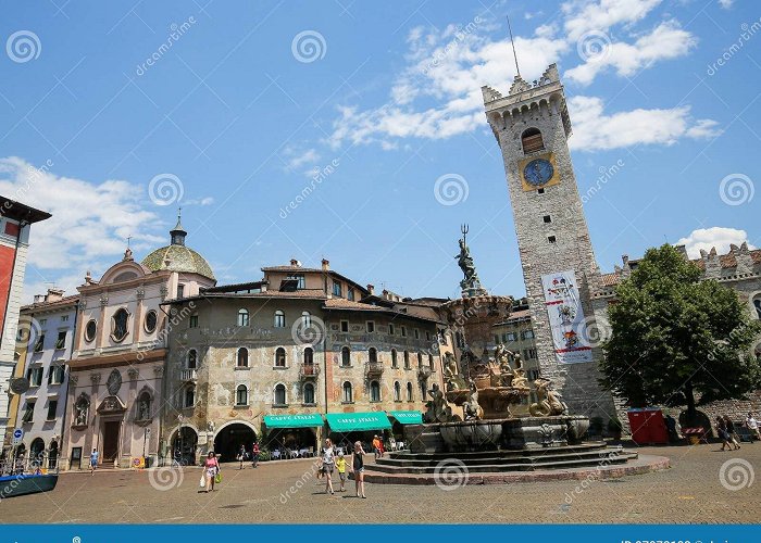 Torre Civica Torre Civica and Neptune Fountain in Trento, Italy Editorial Stock ... photo