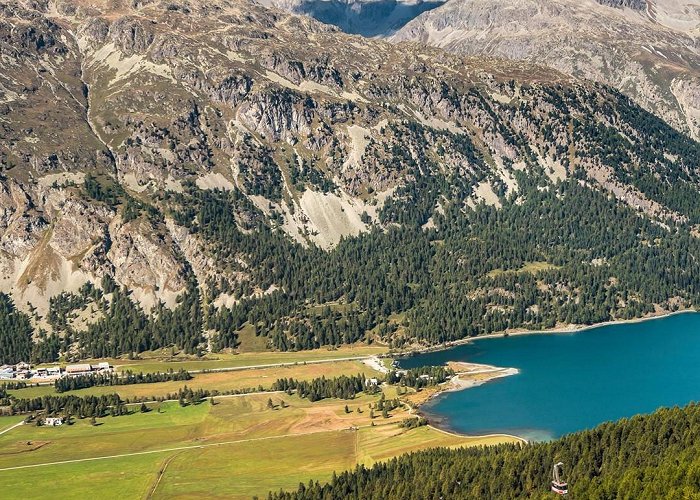 Furtschellas View from Furtschellas at Engadine Valley torwards Silvaplana ... photo