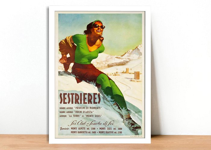 Sestrieres Golf Club Sestriere Italy Ski Club Ski School Vintage Ski Poster Framed ... photo
