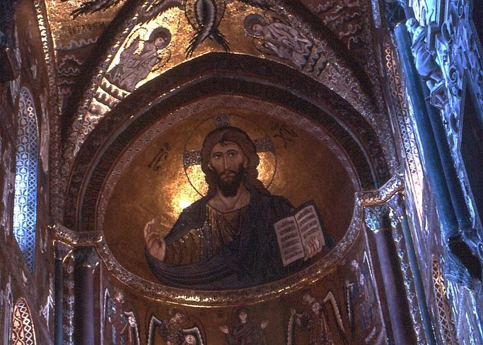 Cathedral Basilica of Cefalù View of the mosaic decoration of the Sanctuary, Cathedral of ... photo