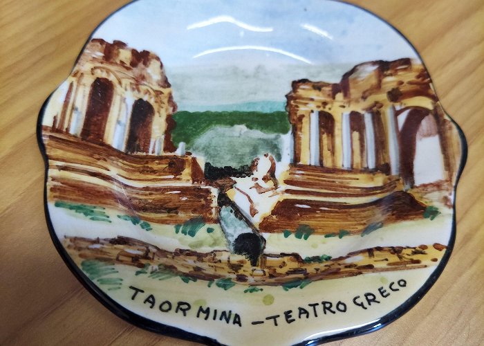 Teatro Colosseo Vintage Taormina Teatro Greco Pottery Hand Painted Plate Mt Etna ... photo