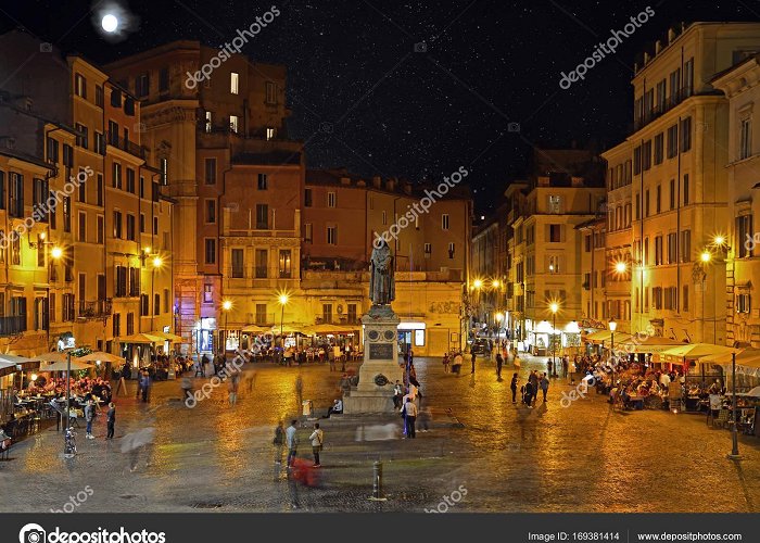 Campo de' Fiori Campo dei Fiori at night with the monument to philosopher Giordano ... photo